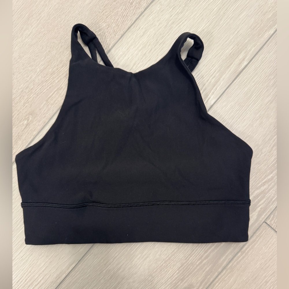 Lululemon Energy Bra High Neck Long Line Rib Sports Bra Size 8 - color: Black - Picture 3 of 5